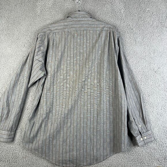 Vintage Gitman Bros Shirt Men Large Gray Brown Gold Striped Button Up Pocket USA - Picture 9 of 13